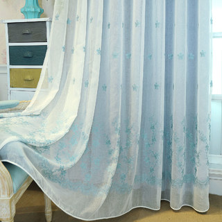 Lined Sheer Curtain Touch Of Grace Blue Embroidered Sheer Curtain with Blue Lining