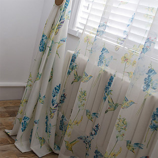 Hummingbird Blue Floral Sheer Curtain 2