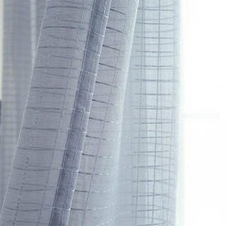 In Grid Windowpane Check Grey Sheer Curtain