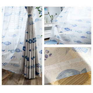 Ocean View Blue Fish Sheer Curtain 6