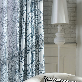 Lush Palm Tree Paradise Navy Semi Sheer Curtain 1