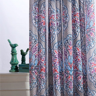 Harmony Lotus Paisley Flower Blue Red Purple Boho Semi Sheer Curtain