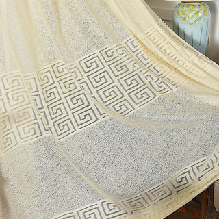 Greek Key Light Yellow Heavy Mesh Net Curtain