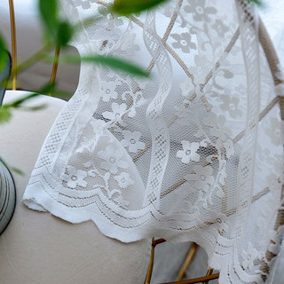 Delicate Flowers White Sheer Curtain with Column Detail and a Scalloped Edge 5