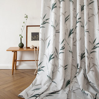 Bringing the Garden Indoors Light Grey Bamboo Floral Jute Style Curtain 1