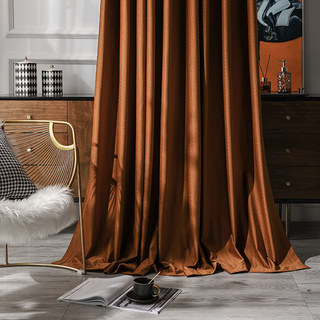 Scandinavian Basketweave Textured Caramel Terracotta Velvet Blackout Curtains 2