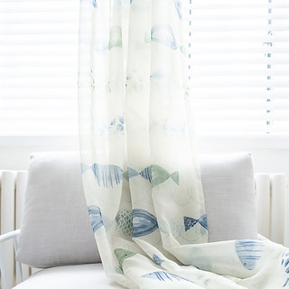 Ocean View Green Blue Fish Sheer Curtain 4