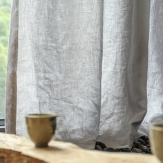 Provencal Pure Flax Linen Light Grey Sheer Curtain 7