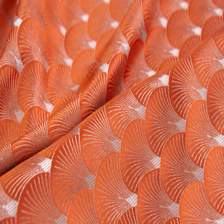 The Roaring Twenties Luxury Art Deco Shell Patterned Orange & Silver Curtain 5