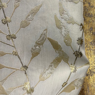 In The Woods Luxury Jacquard Shimmery Beige Leaves Curtain with Gold Details