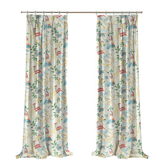 Jungle Mingle Monkey and Parrot Cream Floral Velvet Curtain 4