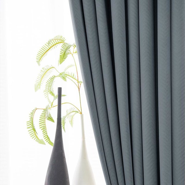 Sunnyvale Herringbone Haze Blue Textured Velvet Blackout Curtain 1