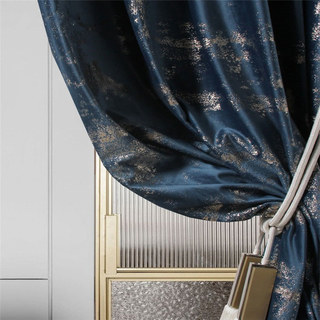 Sparkle Life Gold Glitter Blue Velvet Blackout Curtain