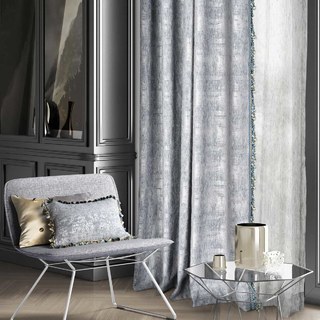 De Luxe Jacquard Pewter Grey Damask Curtain