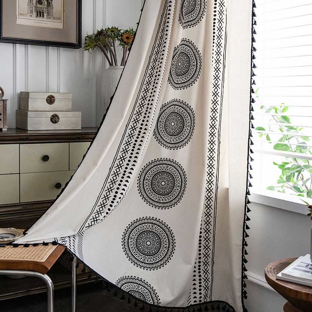 Mandala Black and White Geometric Boho Curtains 1