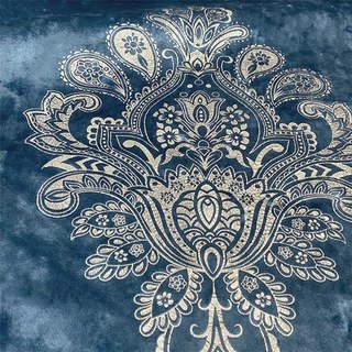 Heritage Luxury Blue and Gold Damask Velvet Curtain