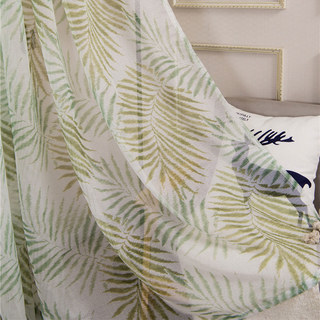 Palm Tree Leaves Green Sheer Curtain