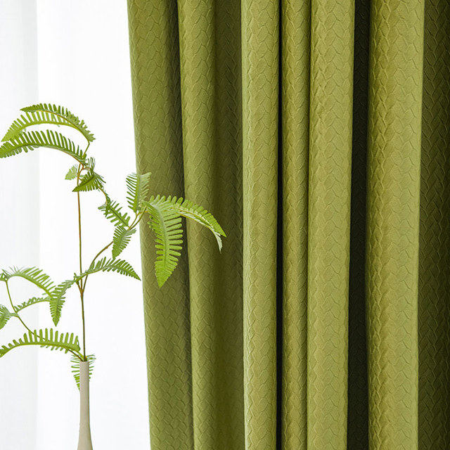 Scandinavian Basketweave Olive Green Velvet Blackout Curtains 1