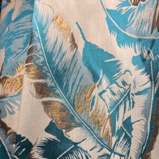 Banana Leaf Bliss Teal Blue and Gold Tropical Curtains 5