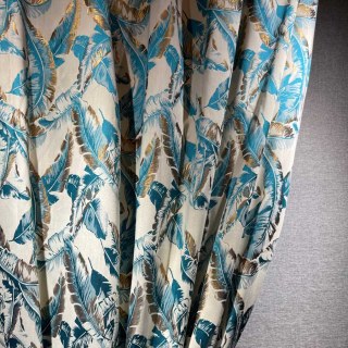 Banana Leaf Bliss Teal Blue and Gold Tropical Curtains 2