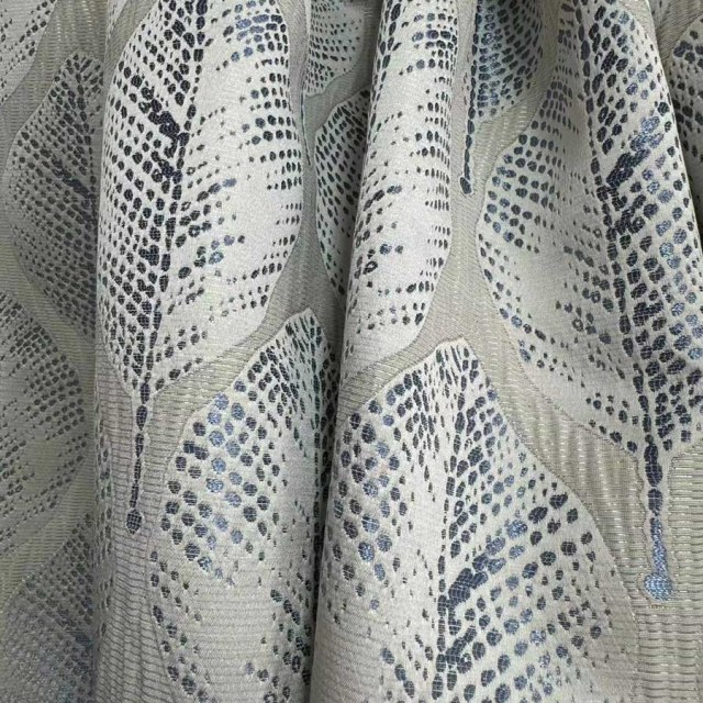 Leaf Dance Luxury Jacquard Cream and Blue Floral Curtains 1