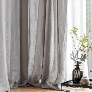 Provencal Pure Flax Linen Light Grey Sheer Curtain 1