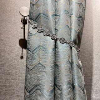 Zigzag Symphony Chevron Duck Egg Blue Faux Silk Modern Geometric Curtains