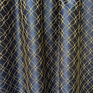 Belle Fleur 3D Jacquard Arabesque Blue Curtain with Gold Details 1