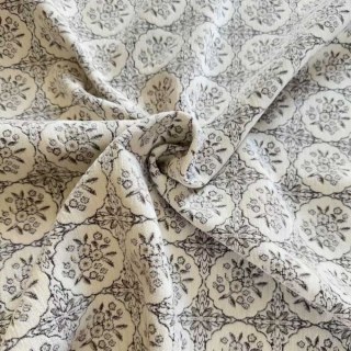 Rose Medallion Black and White Floral Chenille Curtain 6