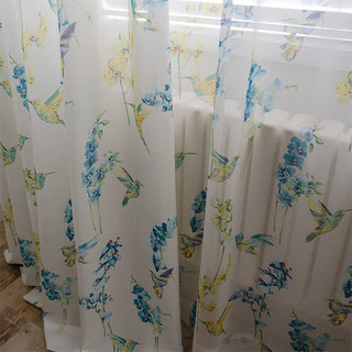 Hummingbird Blue Floral Voile Curtain