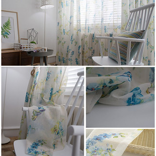 Hummingbird Blue Floral Voile Curtain 4