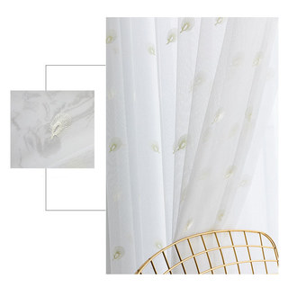 Flipped Pastel Yellow Peacock Embroidered Net Curtain