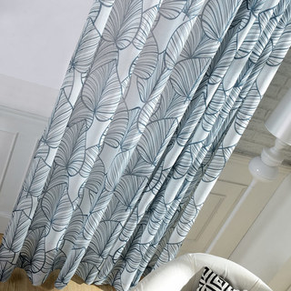 Lush Palm Tree Paradise Navy Semi Sheer Voile Curtain 2