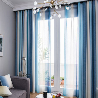 Sea Breeze Cocktail Sea Blue and Coconut White Striped Curtain