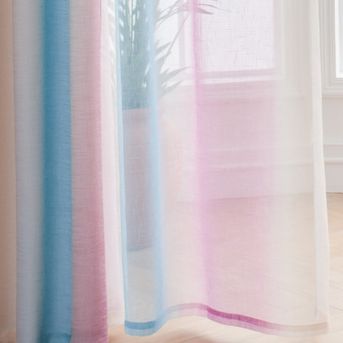 Sea Breeze Cocktail Sea Blue and Tropic Pink Striped Sheer Voile Curtain 1