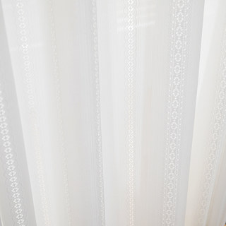 Japanese Lace Ivory Hollowed Stripes Sheer Voile Curtain 4