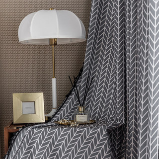 Shard Mid Century Modern Charcoal Grey Chevron Herringbone Curtain 2