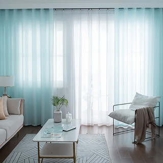 Sundance Textured Striped Light Blue Semi Sheer Curtain 2