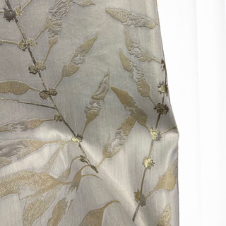 In The Woods Luxury Jacquard Shimmery Beige Leaves Curtain with Gold Details 3