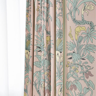 Botanica Blush Pink Striped Floral Velvet Curtain 5