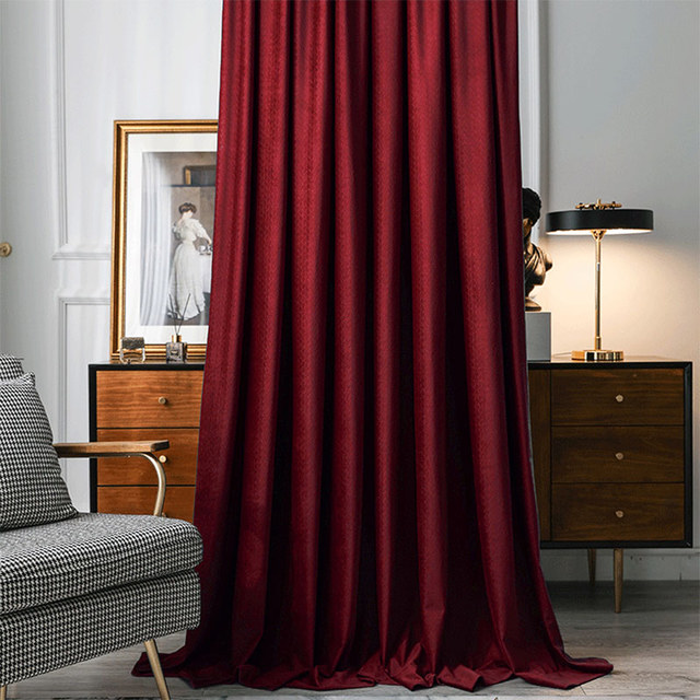 Scandinavian Basketweave Textured Rose Red Velvet Blackout Curtains 1