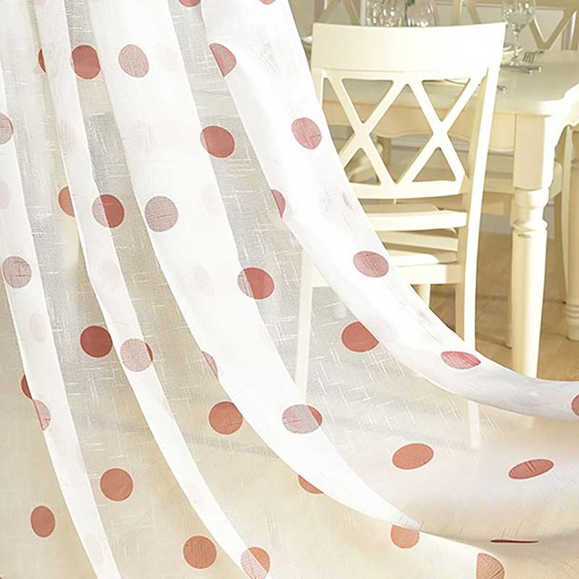 Pink Polka Dot Textured Print Voile Curtain 1