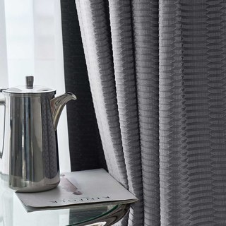 Lusso 3D Jacquard Charcoal Grey Hexagon Geometric Blackout Curtain 2