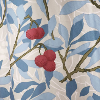 Arbutus Red Berries William Morris Blue Floral Velvet Curtain