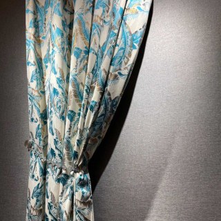 Banana Leaf Bliss Teal Blue and Gold Tropical Curtains 3