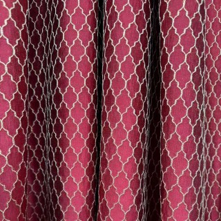 Fancy Trellis 3D Jacquard Burgundy Wine Red Curtains with Gold Details 2