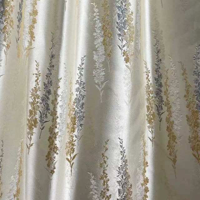 Lavender Elegance Luxury Jacquard Cream Gold Floral Curtains 1