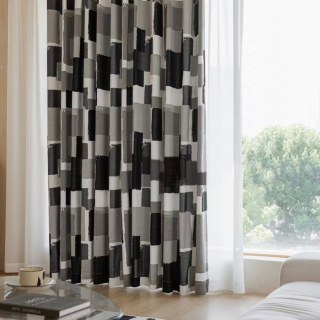 Urban Grid Monochrome Black White and Grey Chenille Geometric Curtain