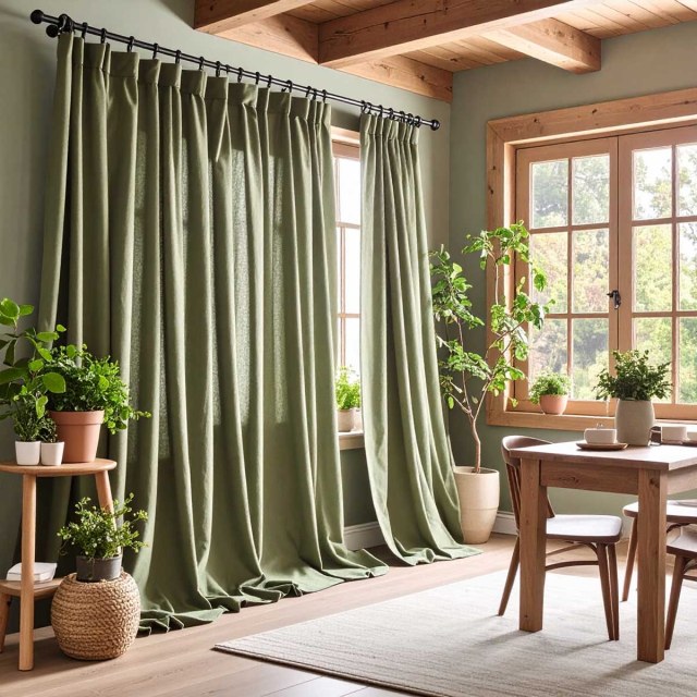 Cotton Club Pure Cotton Olive Green Heavy Semi Sheer Voile Curtain 1