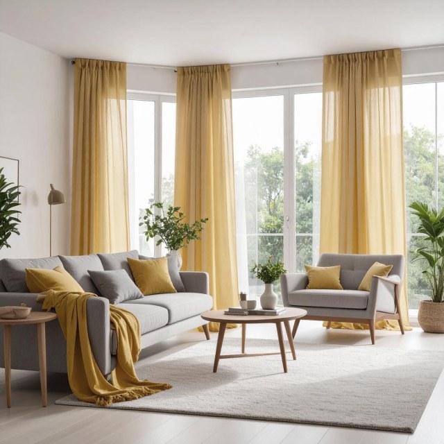 Smarties Champagne Yellow Soft Sheer Voile Curtain 1